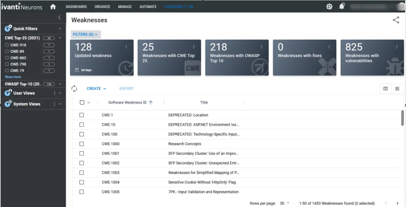 VULN KB - Weaknesses List View VULN KB - Weaknesses List View