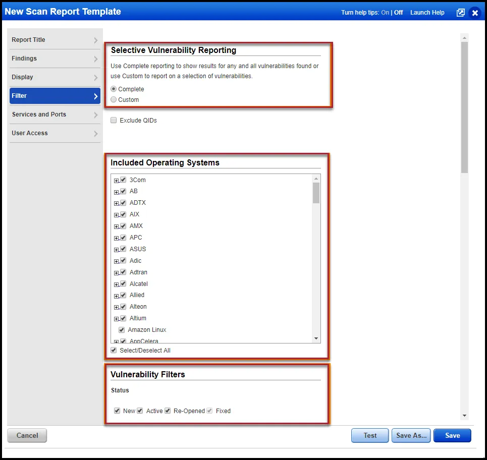 Qualys Vuln Report - Filters - Selective and Included