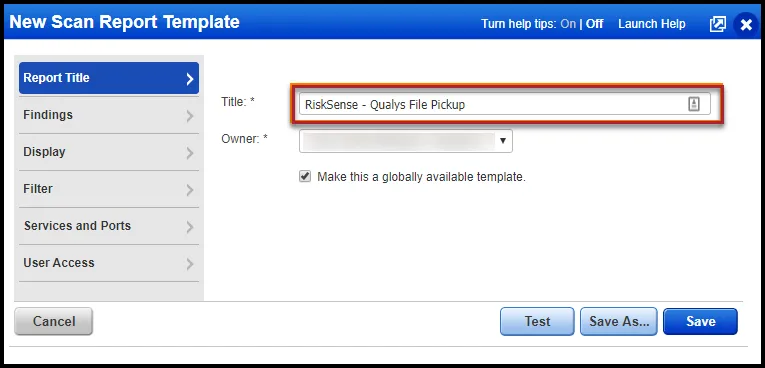 Qualys Vuln Report - New Scan Report Template - Title