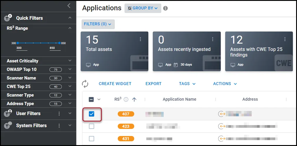 Selecting one application on the Applications page for editing. Selecting one application on the Applications page for editing.