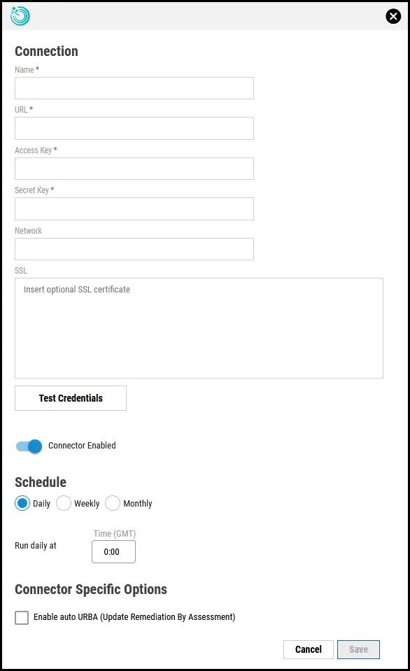 Nessus Connector - Connector Configuration Window Nessus Connector - Connector Configuration Window