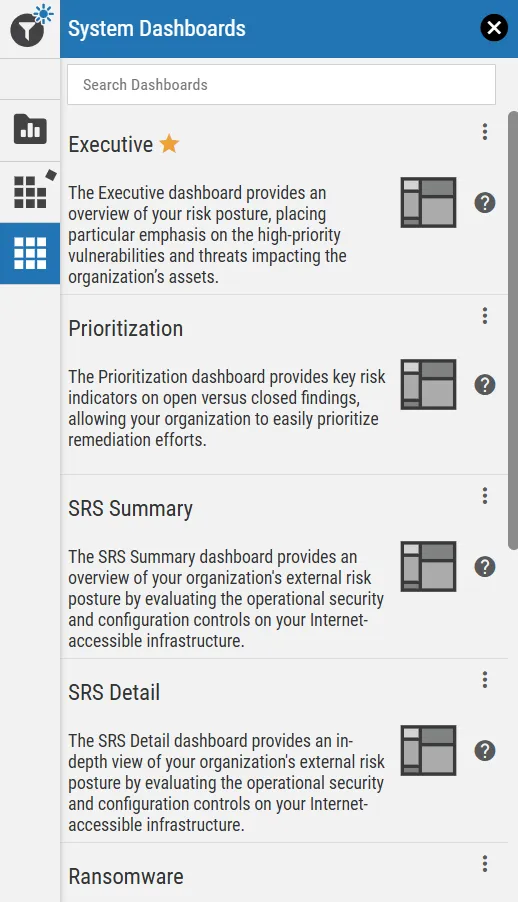 Dashboard Preview - Provided Dashboards Button Location