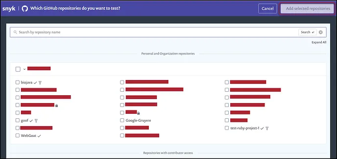 Snyk Export - Add Selected Repositories Button Snyk Export - Add Selected Repositories Button