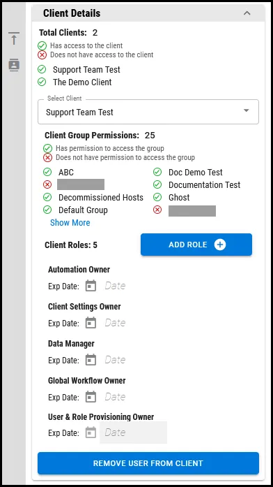 Users Page - Client Details Pane