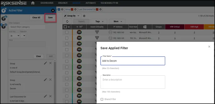 Decom Playbooks - Save Filter