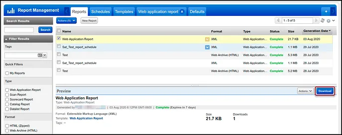 Qualys WAS - Download an Existing Report