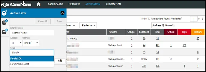 Fortify - Filter for Fortify SCA or WebInspect in RS