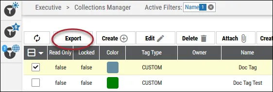 Export Tag - Export Button Location