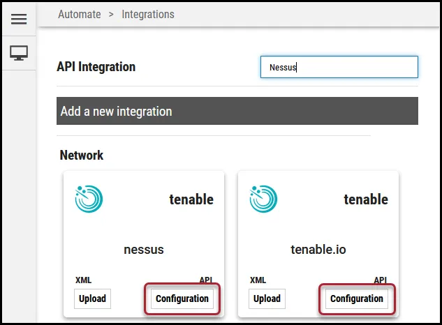 Nessus Connector - Configuration Button Location Nessus Connector - Configuration Button Location