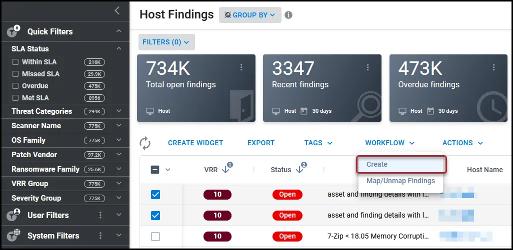 Create menu location under the Workflow menu on the Host Findings page.