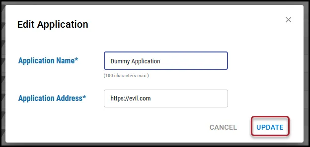 Editing an Application - Edit Application Window Editing an Application - Edit Application Window