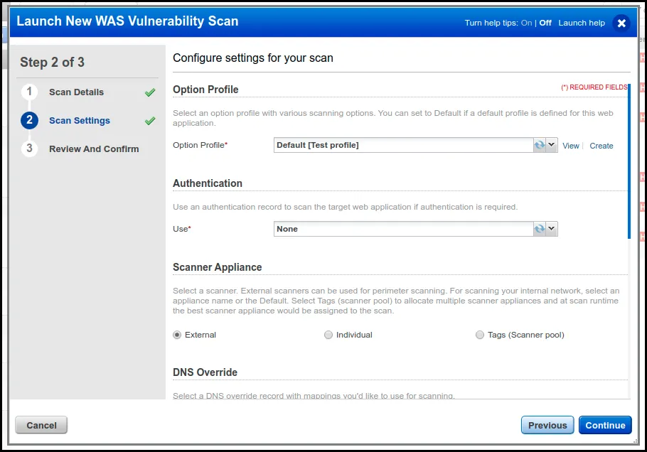 Qualys WAS - New WAS Vuln Scan - Step 2