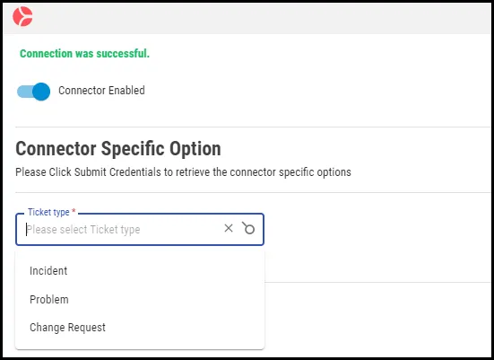 Cherwell Connector - Select Ticket Type