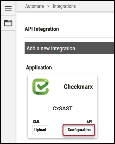 Checkmarx SAST Connector - Configuration Button Location