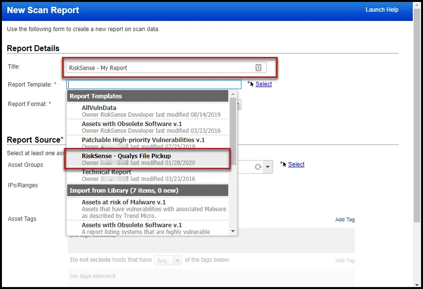 Qualys Vuln Report - New Scan Report Setup