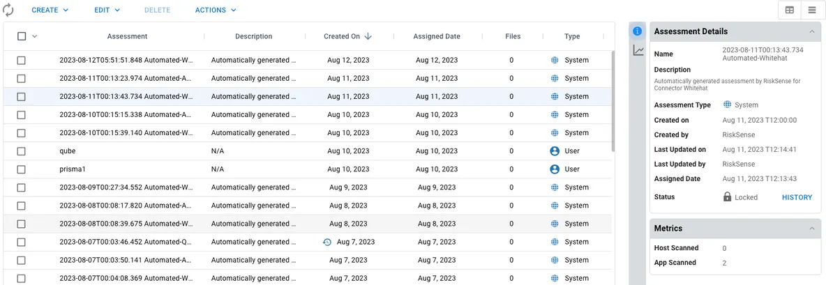 Assessment History - Select Assessment