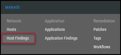 Navigation - Manage - Host Findings