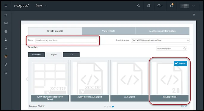 Nexpose Vuln Report - XML Export 2.0 Selection