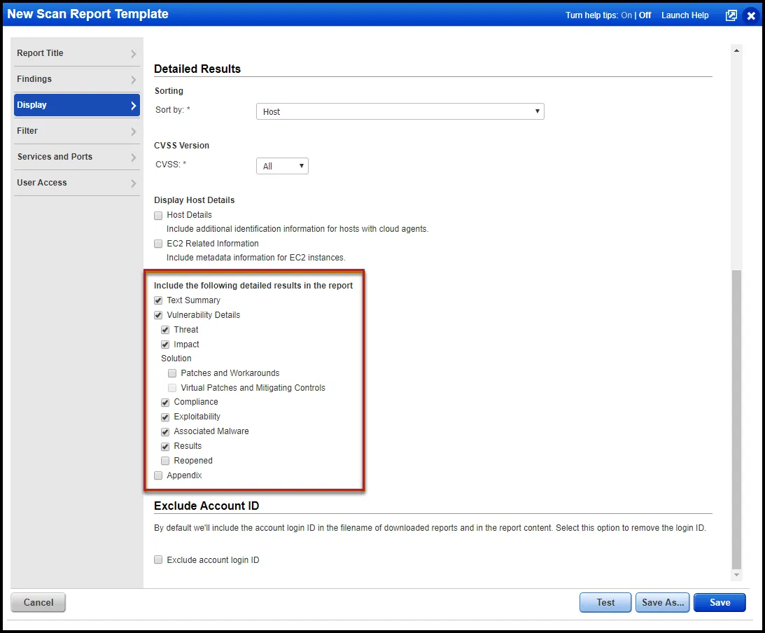 Qualys Vuln Report - Display - Include