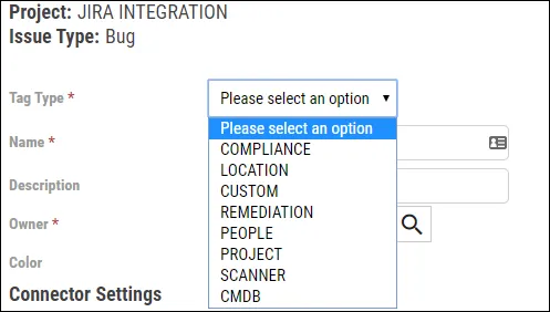 Jira Connector Guide - Select Tag Type