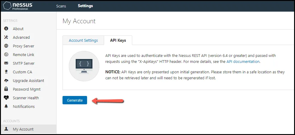 Nessus Connector - Generate Button Location in Nessus Nessus Connector - Generate Button Location in Nessus