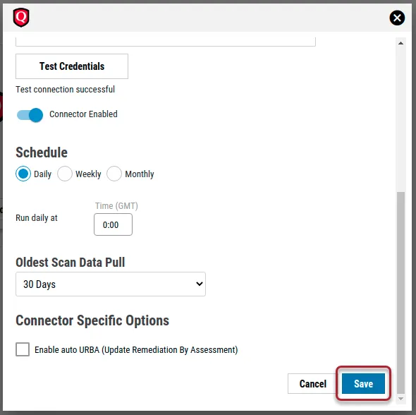 Qualys WAS Connector - Save Connector