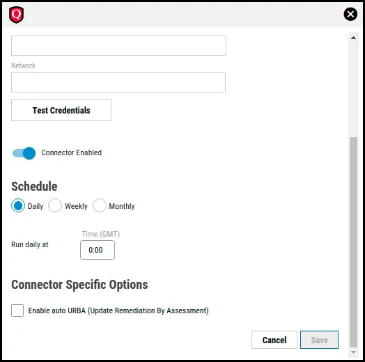 Qualys Asset Connector - Schedule and Connector Specific Options
