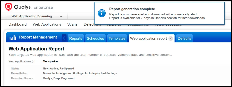 Qualys WAS - Snackbar Message
