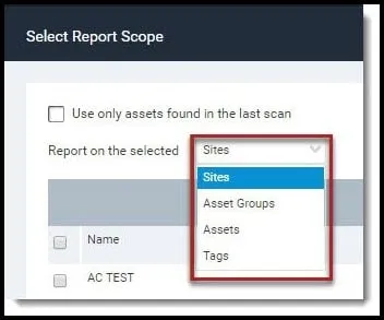 Nexpose Vuln Report - Select Report Scope