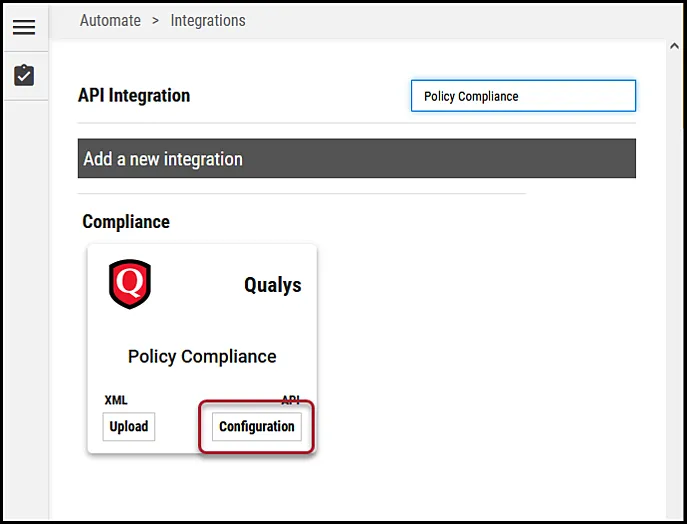 Qualys PC - Configuration Button Location