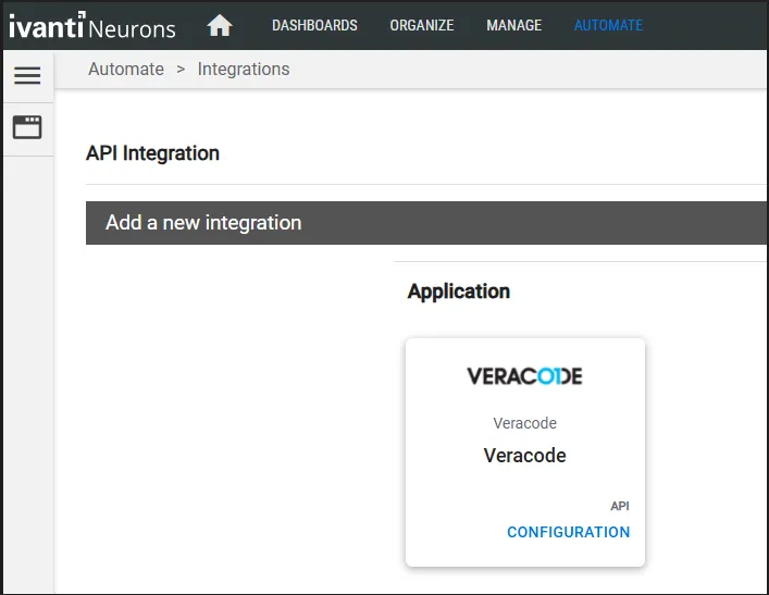 Veracode Connector - Configuration Button Location Veracode Connector - Configuration Button Location