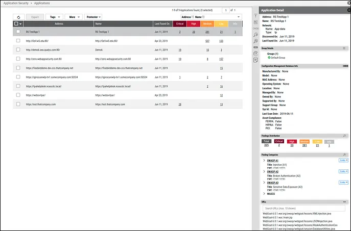 Netsparker Ent Guide - Applications Page