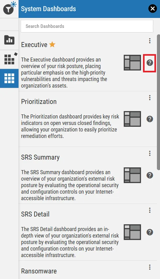 Dashboard Preview - Question Mark Button Location