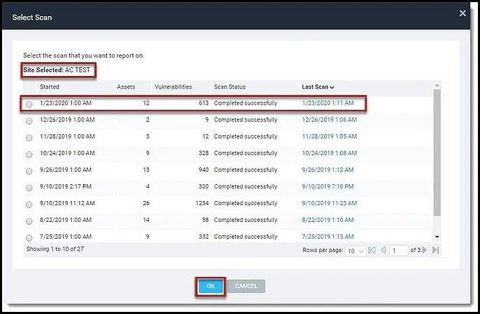 Nexpose Vuln Report - Select Scan from List