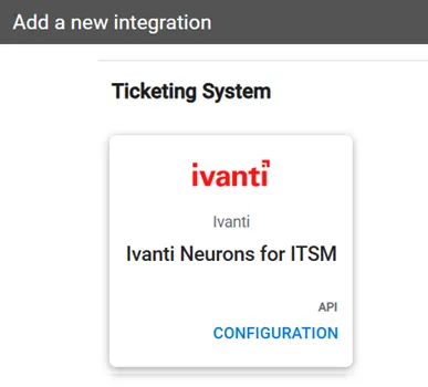 Ivanti ITSM Connector - Configuration Button Location