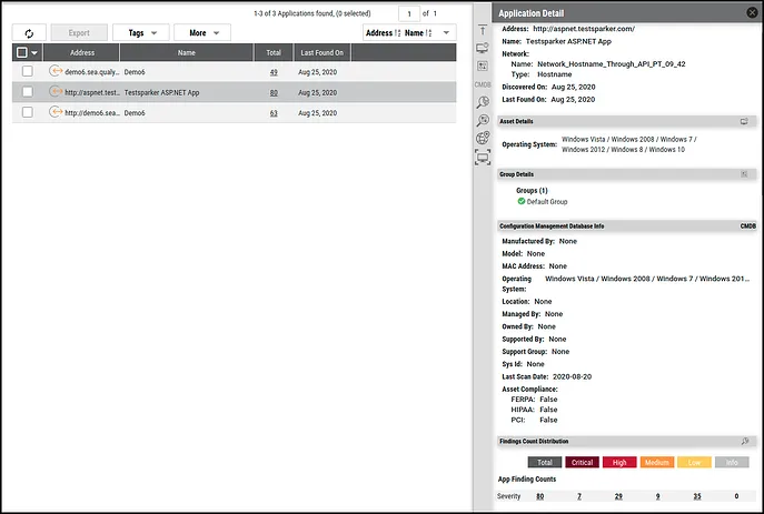 Qualys WAS Connector - Applications Page