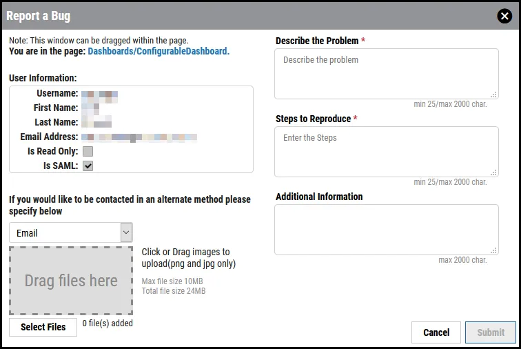 Report a Bug - Report a Bug Window
