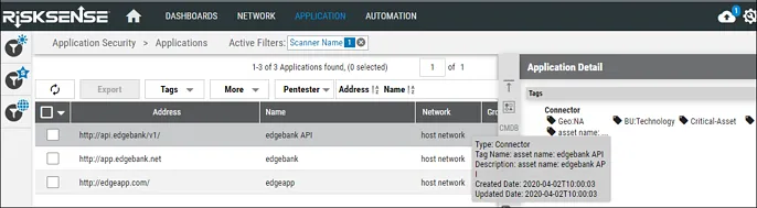 Edgescan Connector Guide - Applications Page View