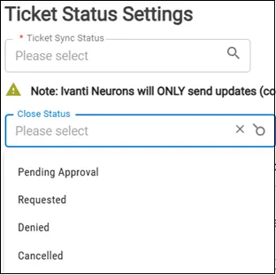 Ivanti ITSM Connector - Ticket Status Settings