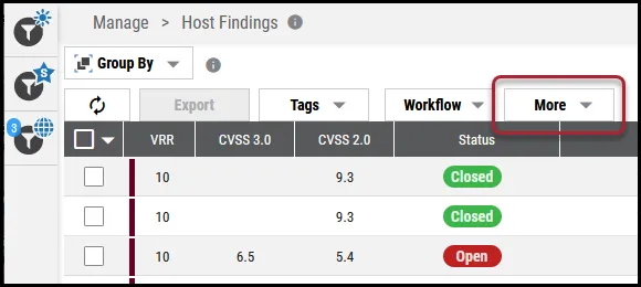 Create Vulnerability Host - More Button Location