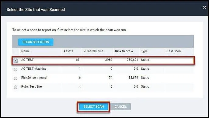 Nexpose Data Export - Select Scan
