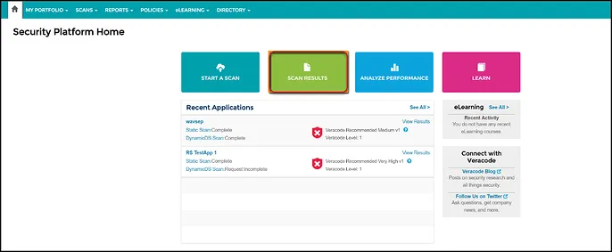 Veracode DAST - Scan Results Button Location Veracode DAST - Scan Results Button Location
