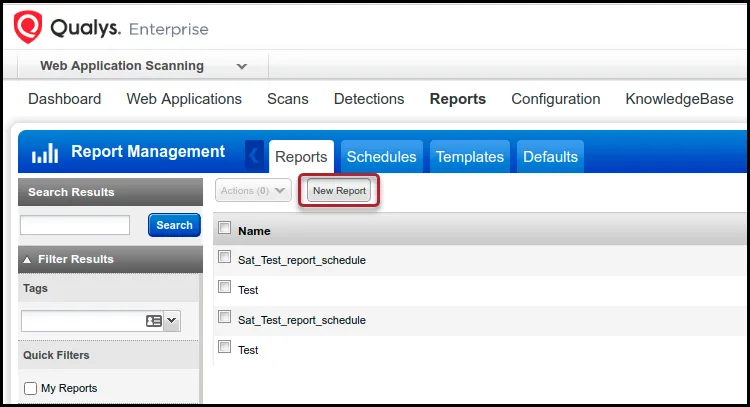 Qualys WAS - New Report Button - Second