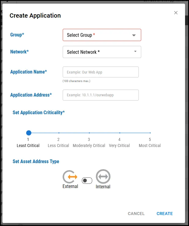 Create Application - Create Application Window