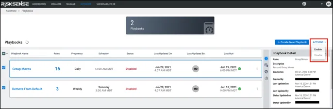 Playbooks - Enable Playbooks via Bulk Menu