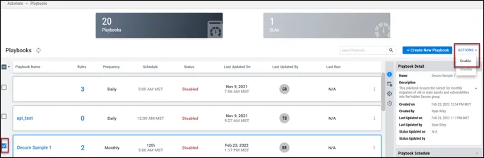 Decom Playbooks - Select and Enable Playbook
