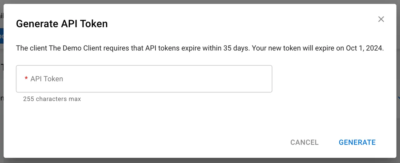 API Token - Generate Token Button