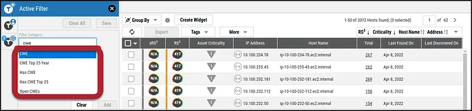 RS3 Update - CWE Filters - Hosts