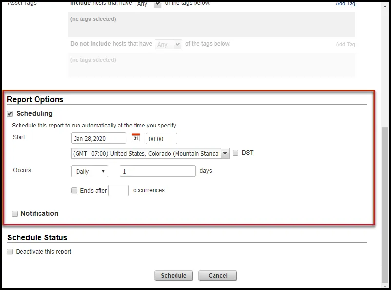 Qualys Vuln Report - New Scan Report Setup - Report Options
