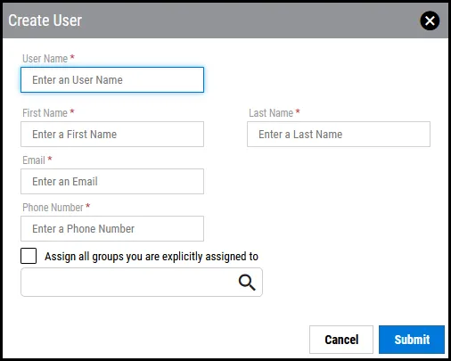 Create User - Create User Window